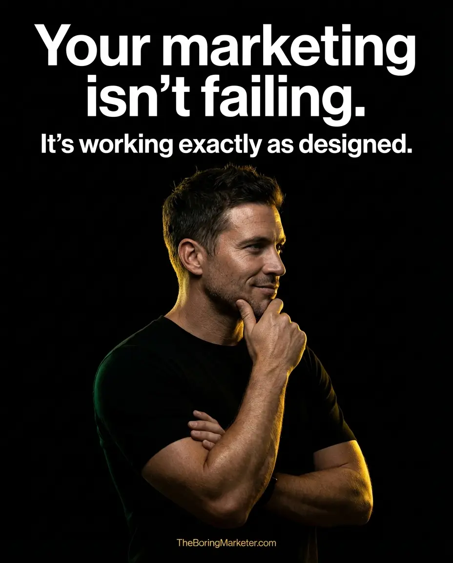 The Boring Marketer Bold Billboard ad — Most marketing advice is designed to keep you busy.