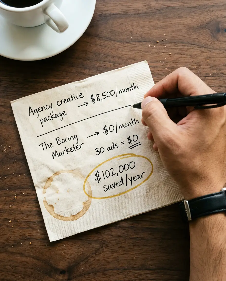 The Boring Marketer Napkin Math ad — The ROI math of AI-generated ads vs. creative agency.