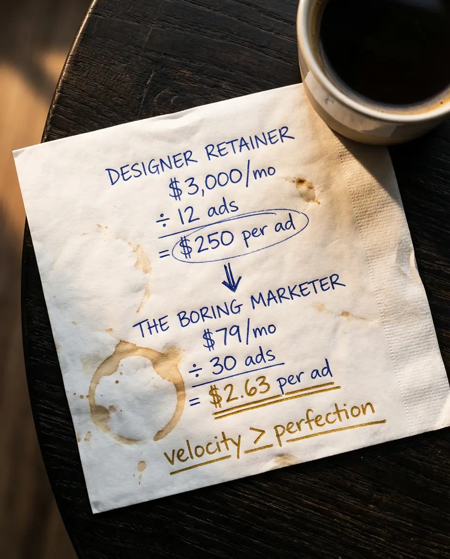 The Boring Marketer Napkin Math ad — The math that made me cancel my designer retainer