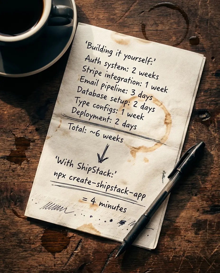 ShipStack Napkin Math ad — The math every dev ignores until week 3