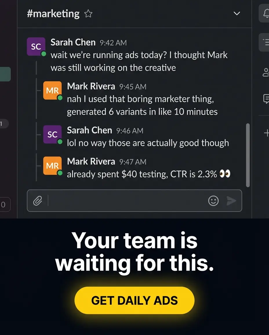 The Boring Marketer Slack ad — Your team when the ads are already done