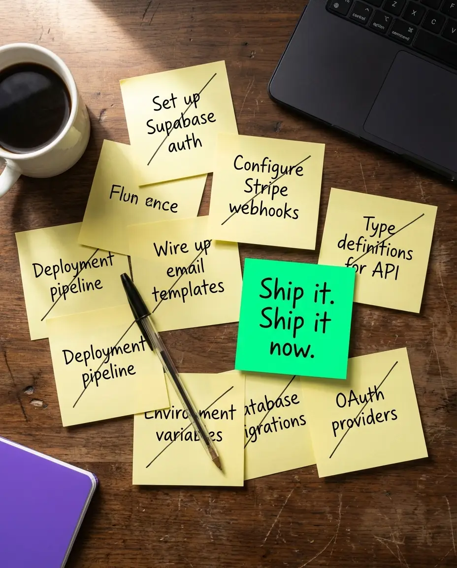 ShipStack Sticky Notes ad — POV: it's Saturday afternoon and your MVP is already deployed