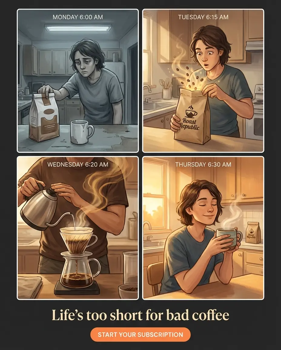 Roast Republic Story Panel ad — Your 6am just got 100x better