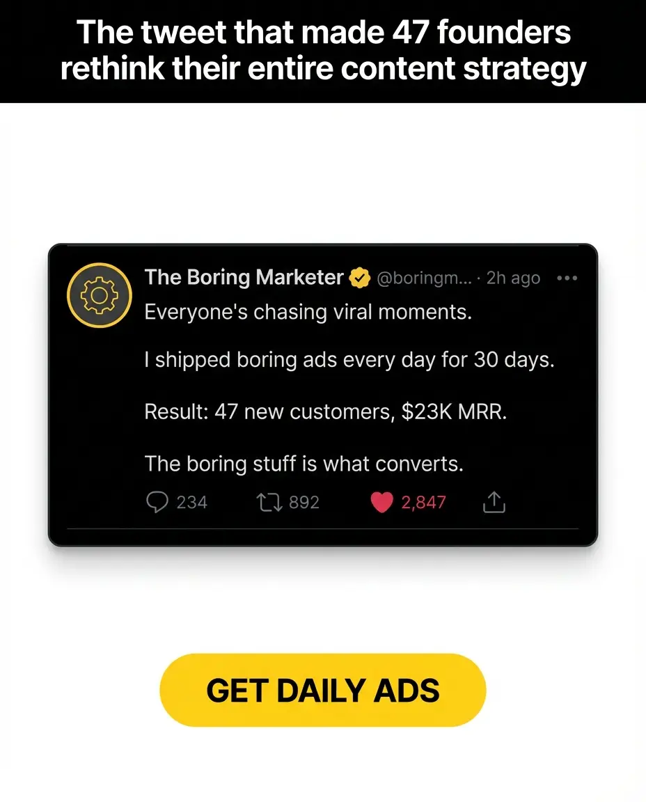 The Boring Marketer Tweet ad — The tweet that made 47 founders rethink their entire content strategy