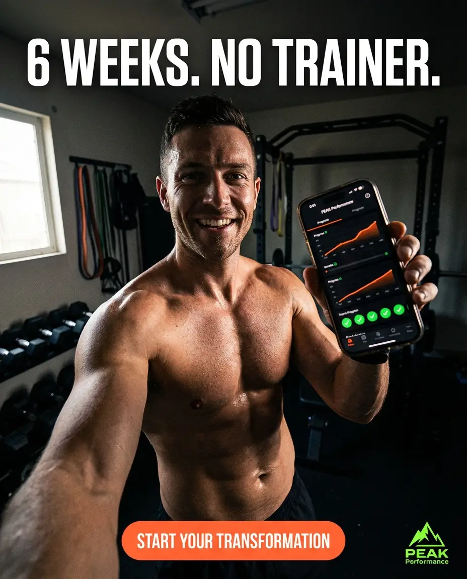 PEAK Performance UGC ad — 6 weeks. No trainer. Just this app.